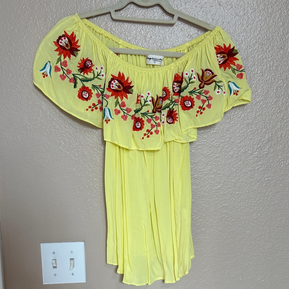 Impressions Yellow Floral Embroidered Blouse